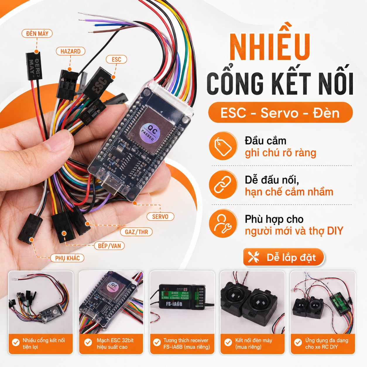 Nhiều cổng kết nối ESC servo và đèn