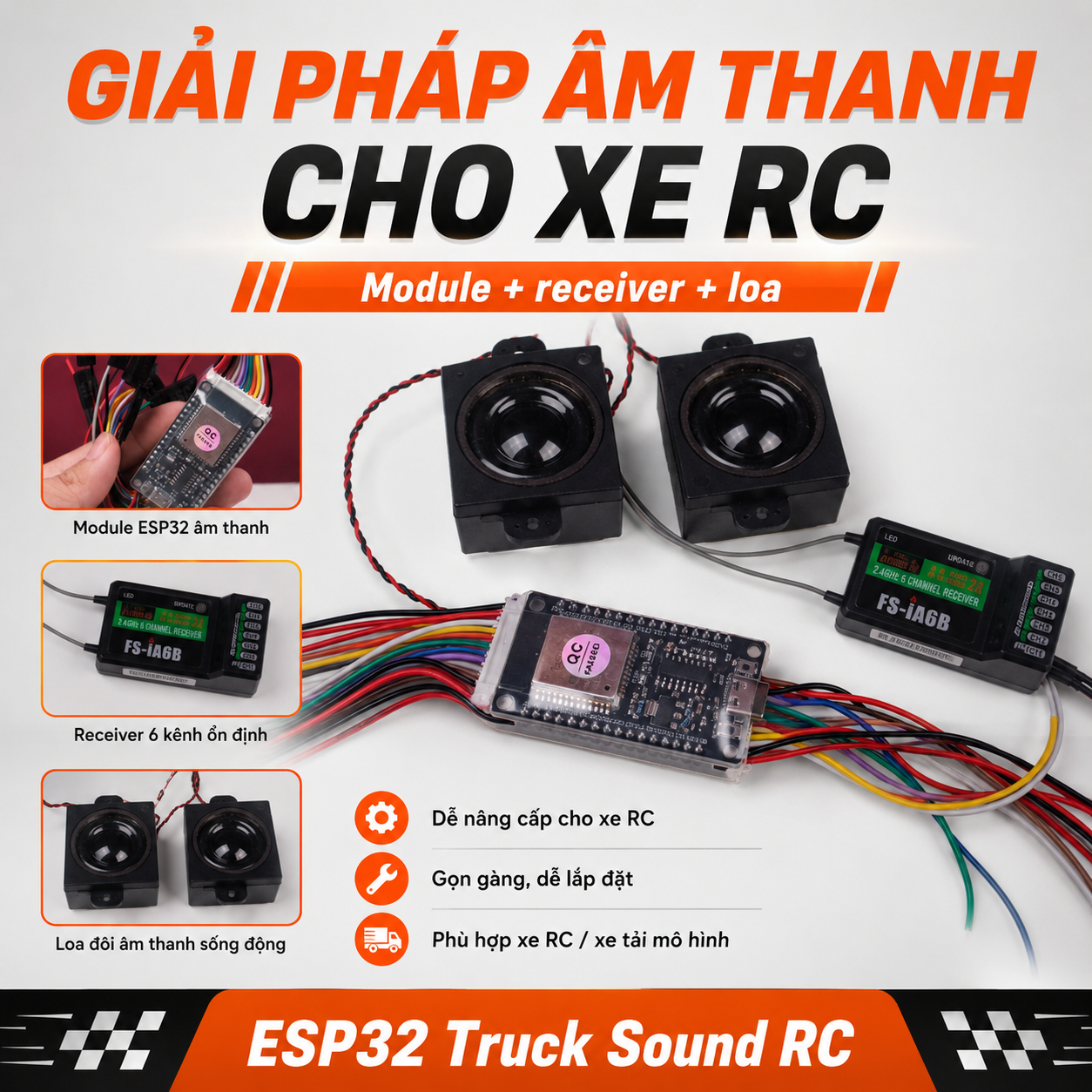 Bộ module ESP32 Truck Sound RC, receiver và loa cho xe RC